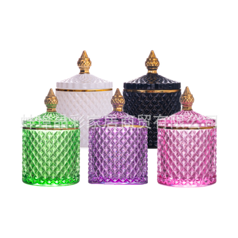 Home Fragrance Bottle - Stained Glass Storage Jar with Lid