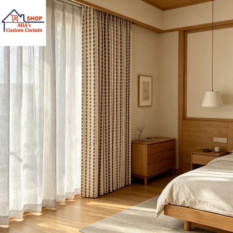 Home Fragrance In French - Brown Striped French Retro Curtains Light