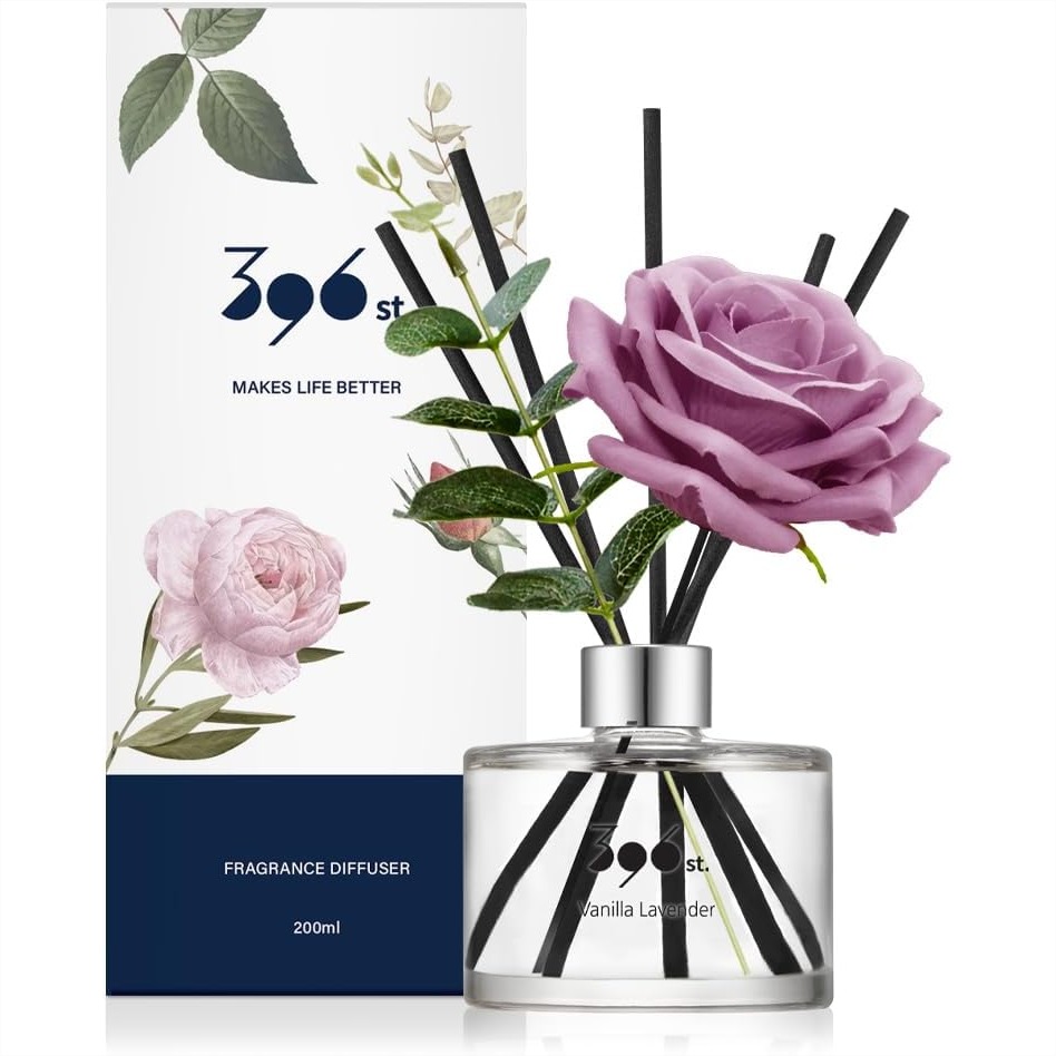 Home Fragrance Vanilla Reed Diffuser - Rose Flower Reed Diffuser with Vanilla